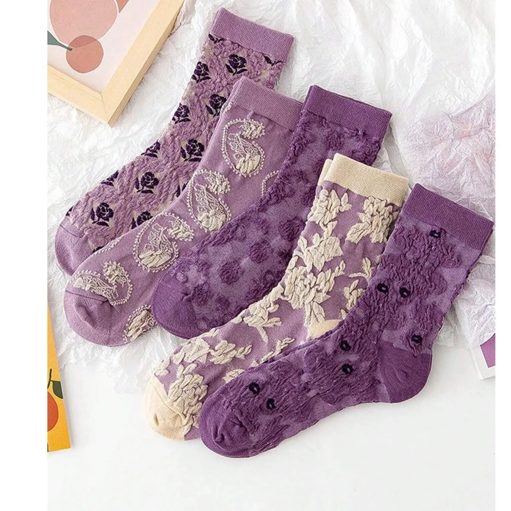Colorful Floral Textured Socks Set - Picture 1 of 5